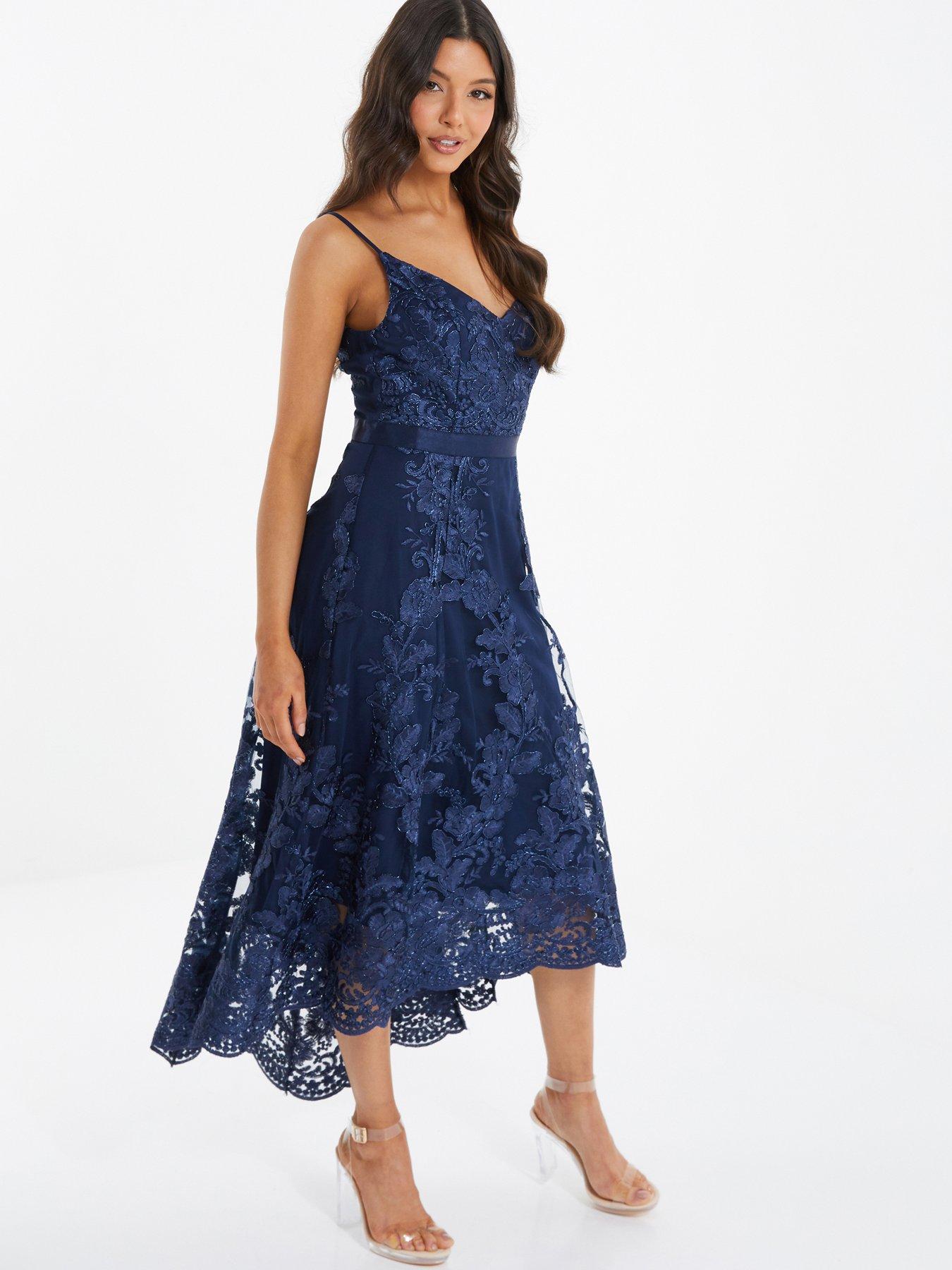 Quiz Lace Dip Hem Strappy Midi Dress | Littlewoods