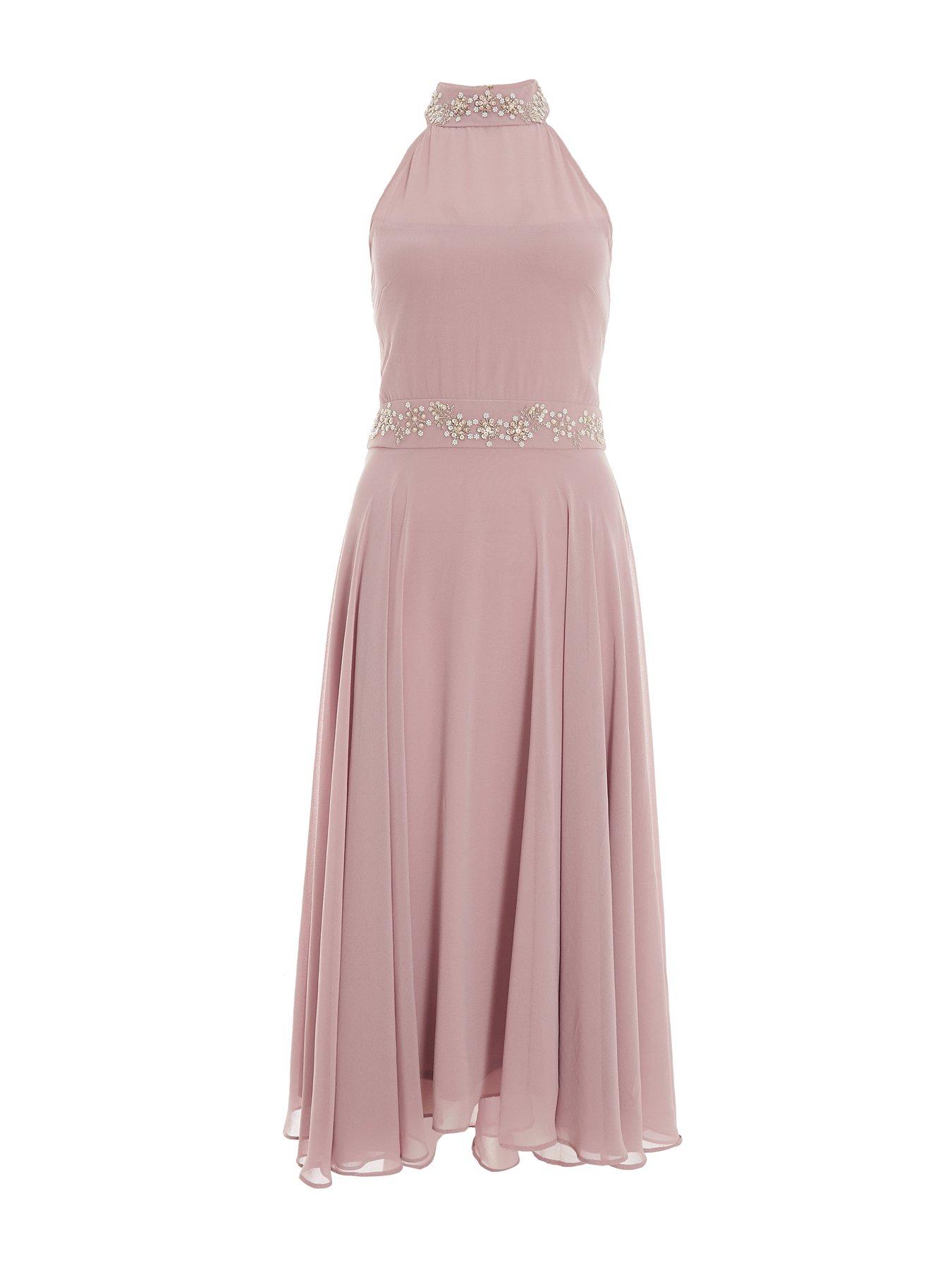  image of quiz-embellished-chiffon-dip-hem-maxi-dress