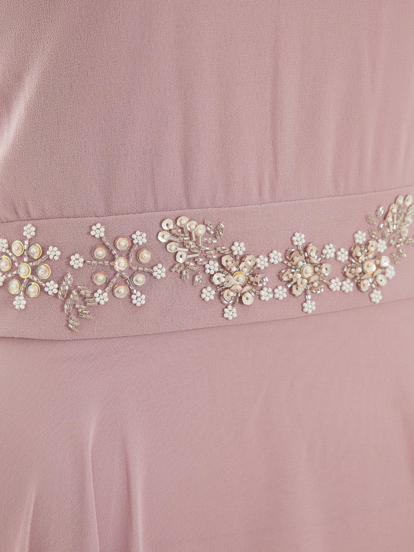  image of quiz-embellished-chiffon-dip-hem-maxi-dress