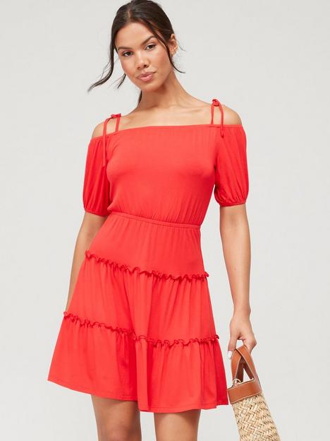 everyday-cold-shoulder-tie-strap-mini-beach-dress-red