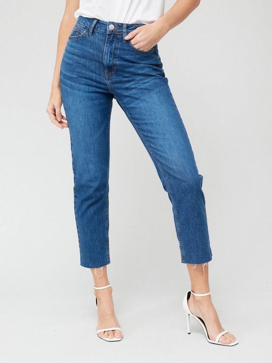 front image of v-by-very-the-paris-cut-straight-crop-jean-mid-wash-blue