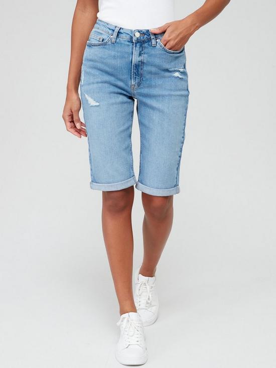 front image of v-by-very-taylor-boyfriend-denim-shorts-with-distressing-mid-wash