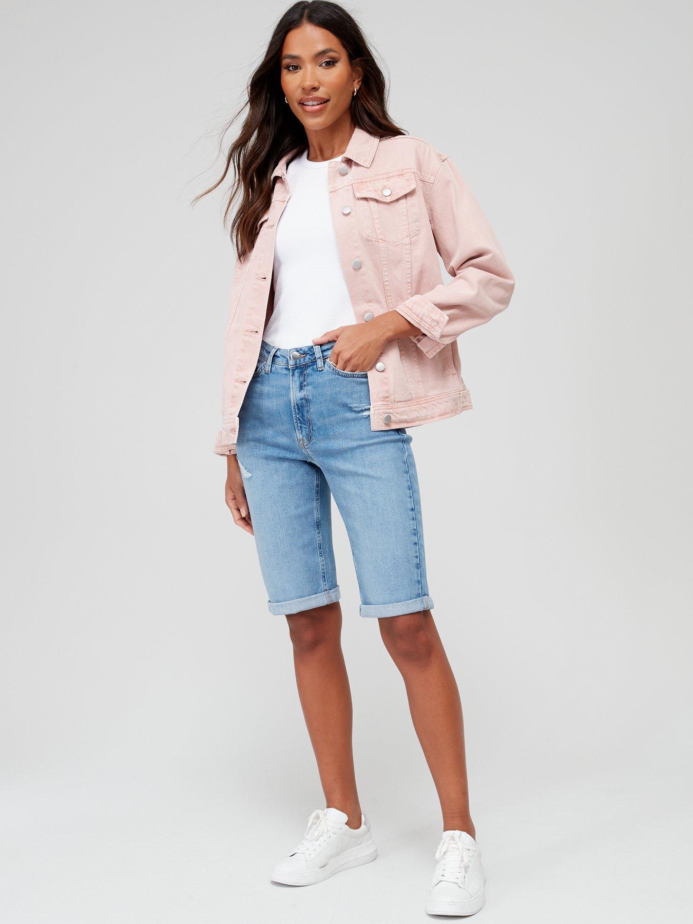  image of v-by-very-taylor-boyfriend-denim-shorts-with-distressing-mid-wash