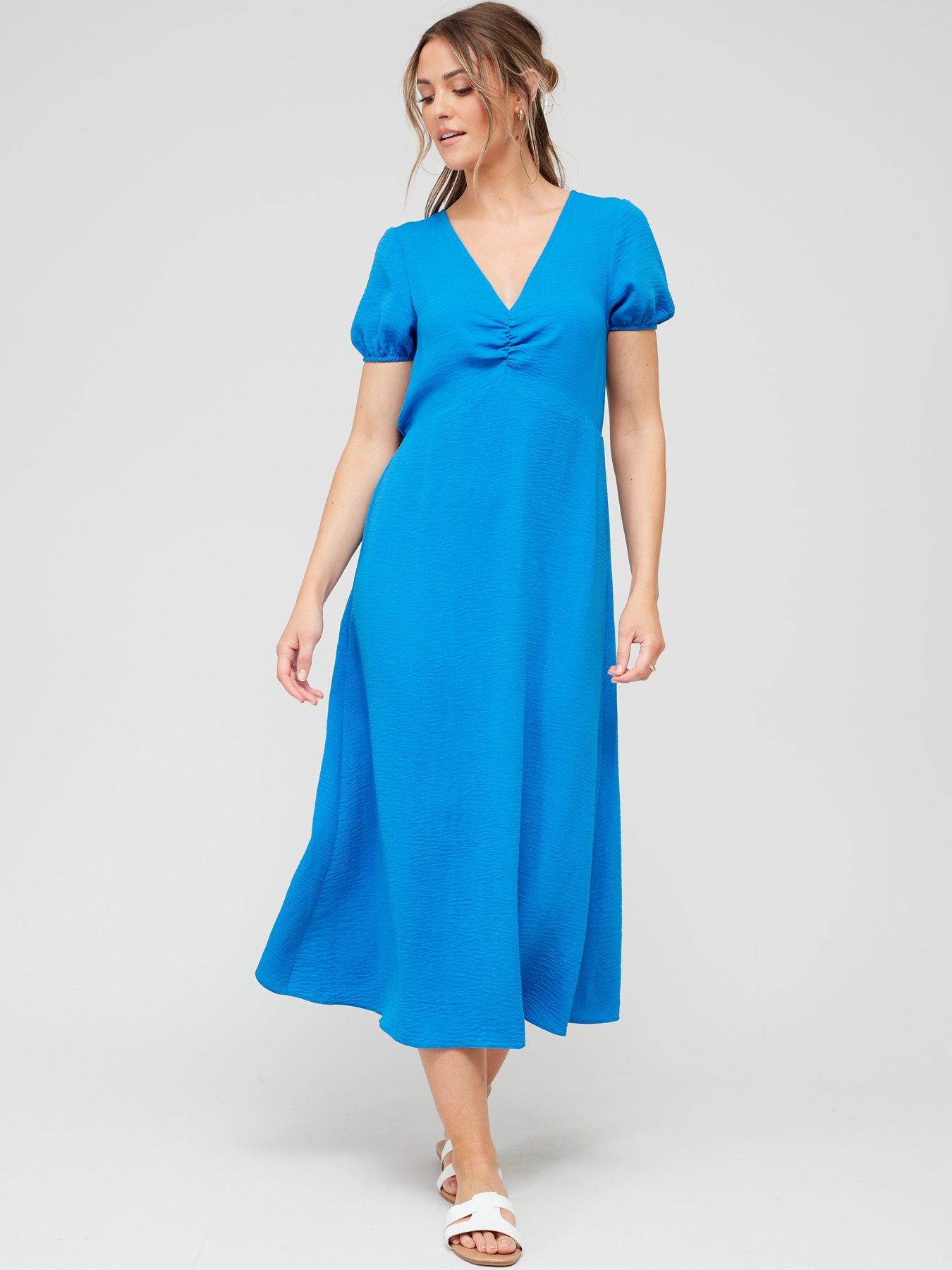 Ruched Front Midi Dress Blue