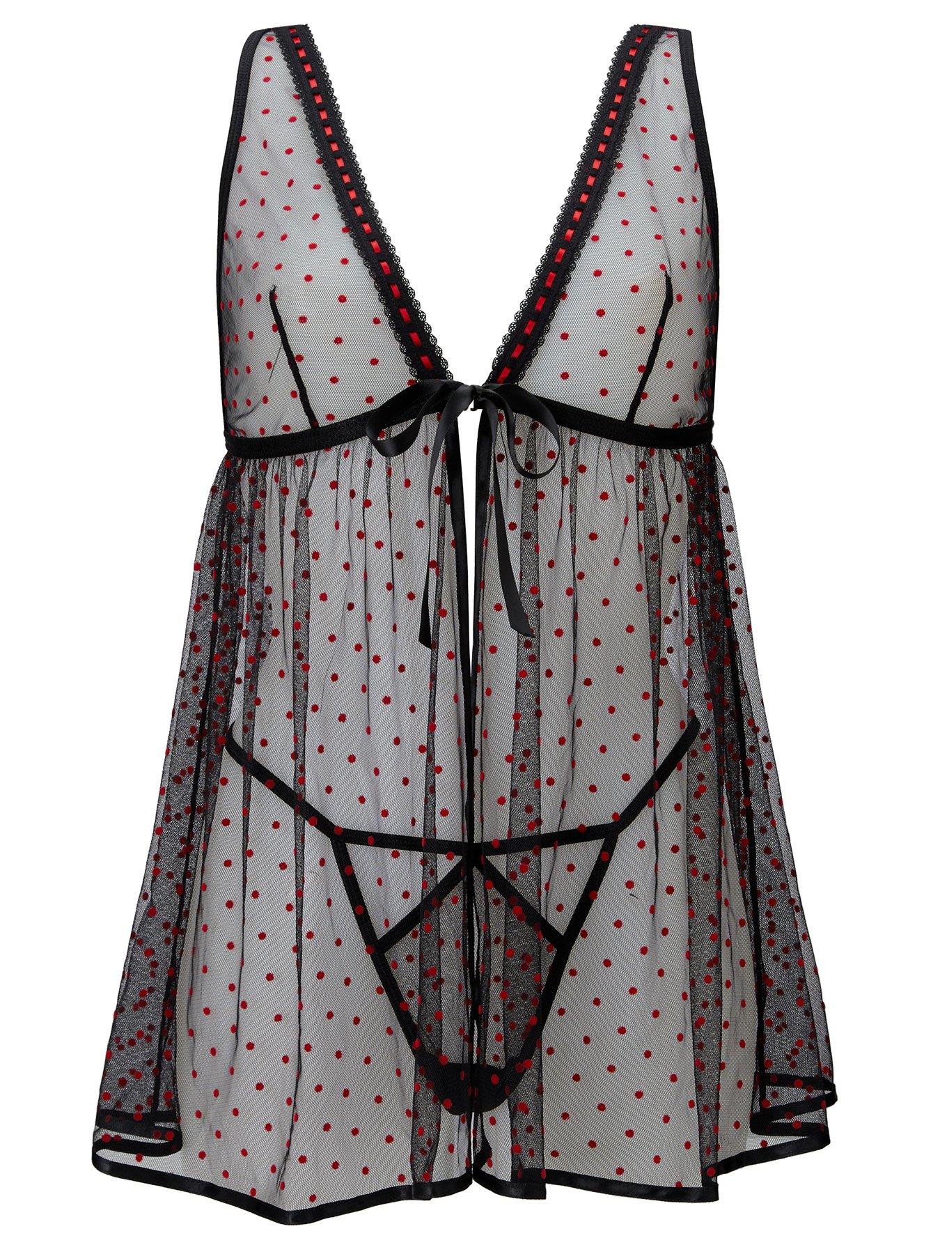  image of ann-summers-bodywear-the-mesmerising-crotchless-babydoll-set-black