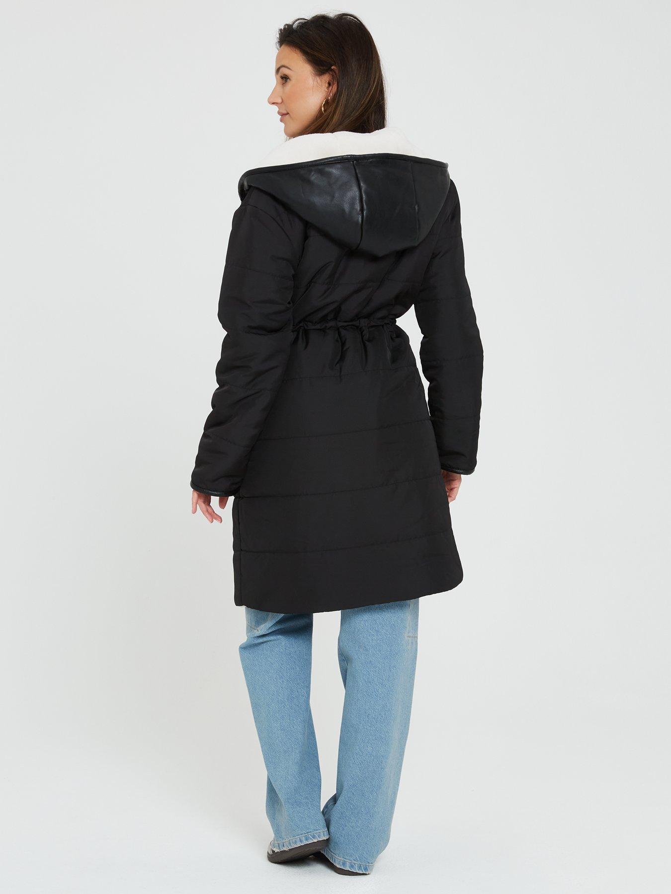 Reversible Teddy Longline Coat Black