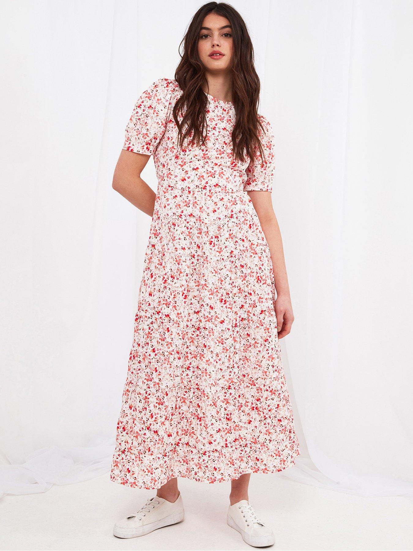 Maisy Frill Hem Wrap Style Maxi Dress In Navy Ditsy Floral Print