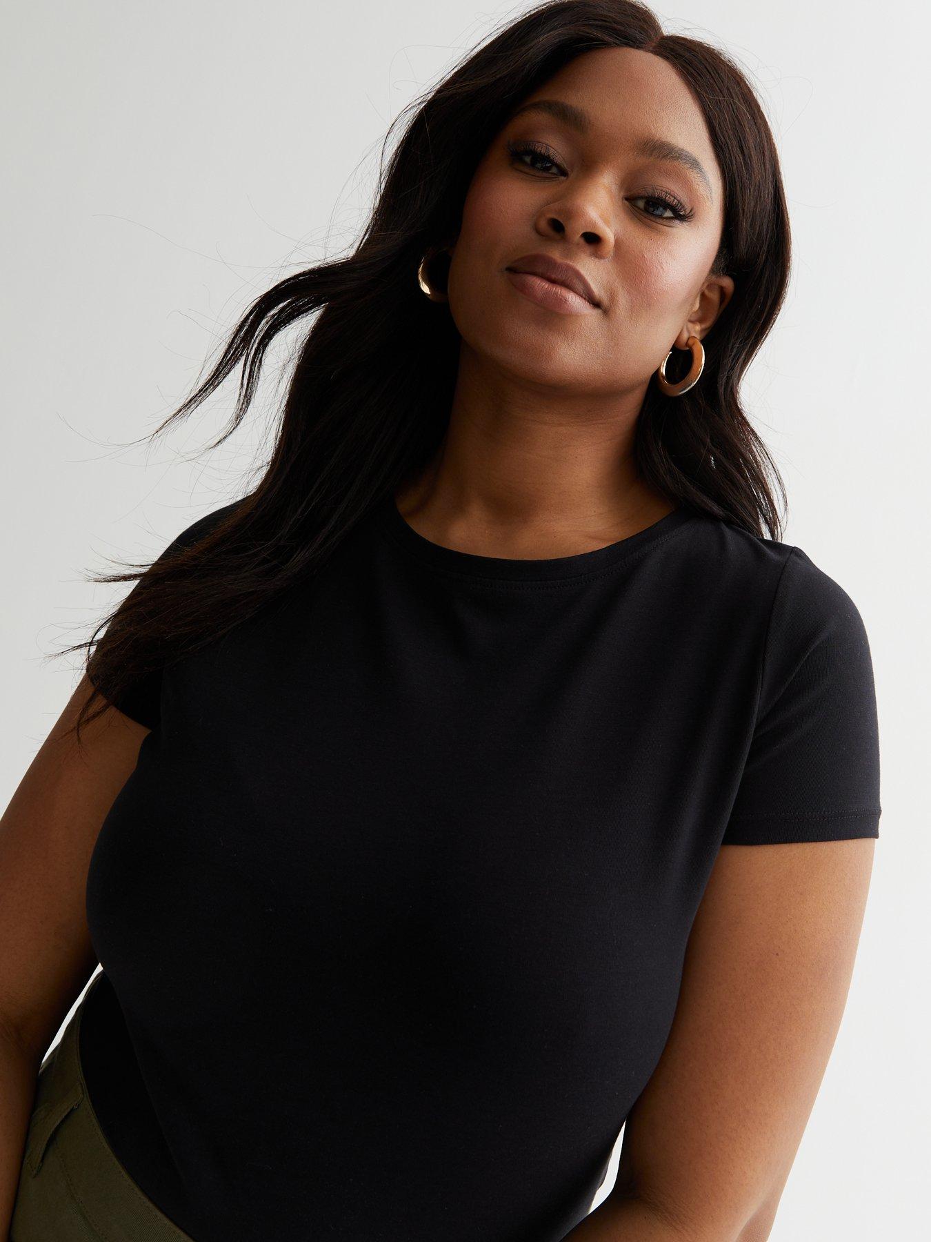  image of new-look-curves-round-neck-cap-sleeve-bodysuit-black