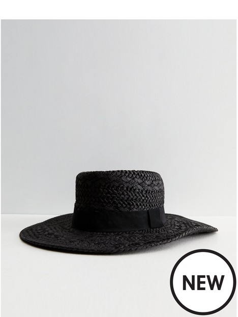 new-look-black-straw-effect-boater-hat