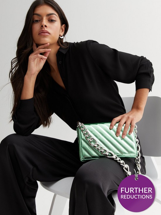stillFront image of new-look-mint-green-metallic-quilted-chain-shoulder-bag