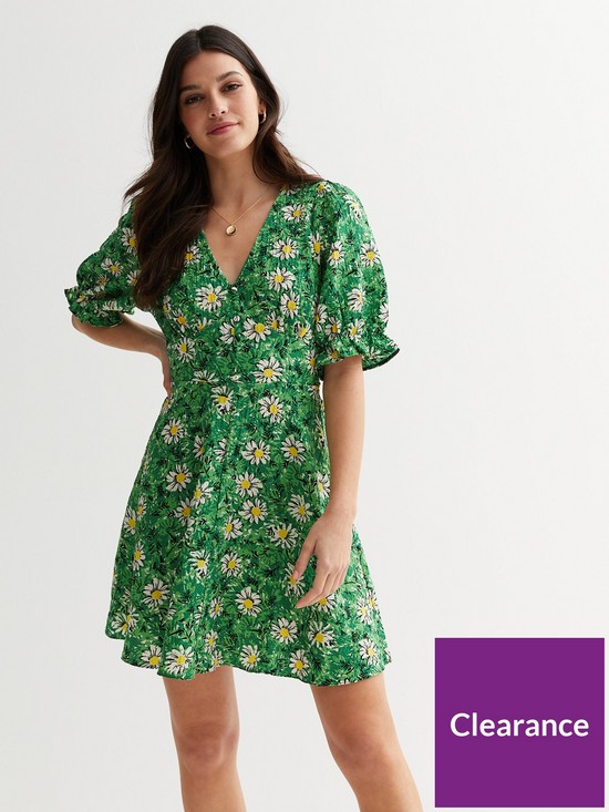 front image of new-look-floral-textured-puff-sleeve-mini-tea-dress-print