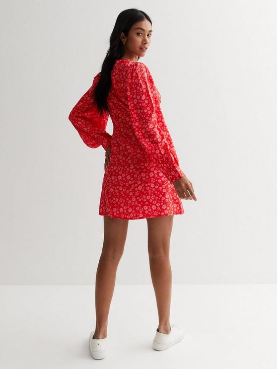 stillFront image of new-look-red-floral-v-neck-button-front-mini-dress