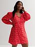  image of new-look-red-floral-v-neck-button-front-mini-dress