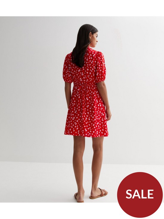 stillFront image of new-look-red-abstract-print-high-neck-puff-sleeve-mini-dress