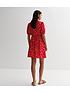  image of new-look-red-abstract-print-high-neck-puff-sleeve-mini-dress