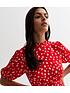  image of new-look-red-abstract-print-high-neck-puff-sleeve-mini-dress