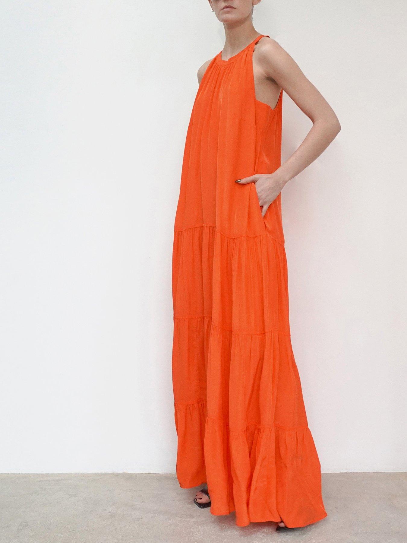 undefined Tiered Halter Neck Maxi Dress - Orange