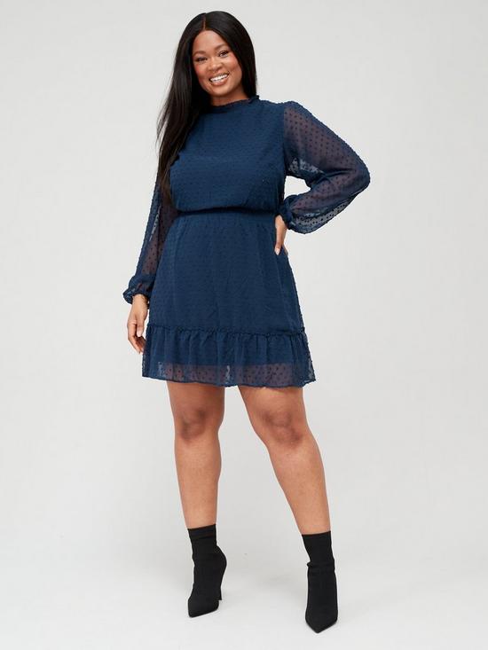 front image of city-chic-dobby-tiered-dress-navy
