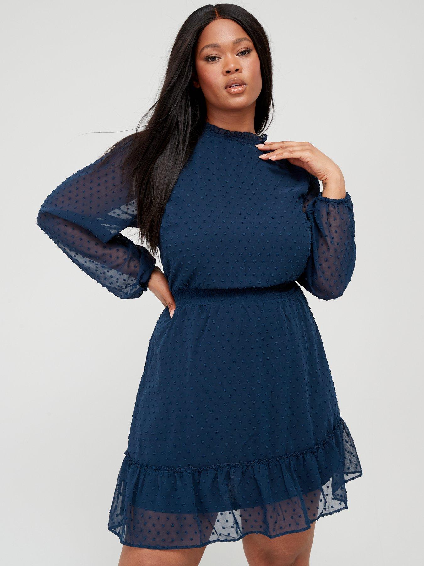  image of city-chic-dobby-tiered-dress-navy