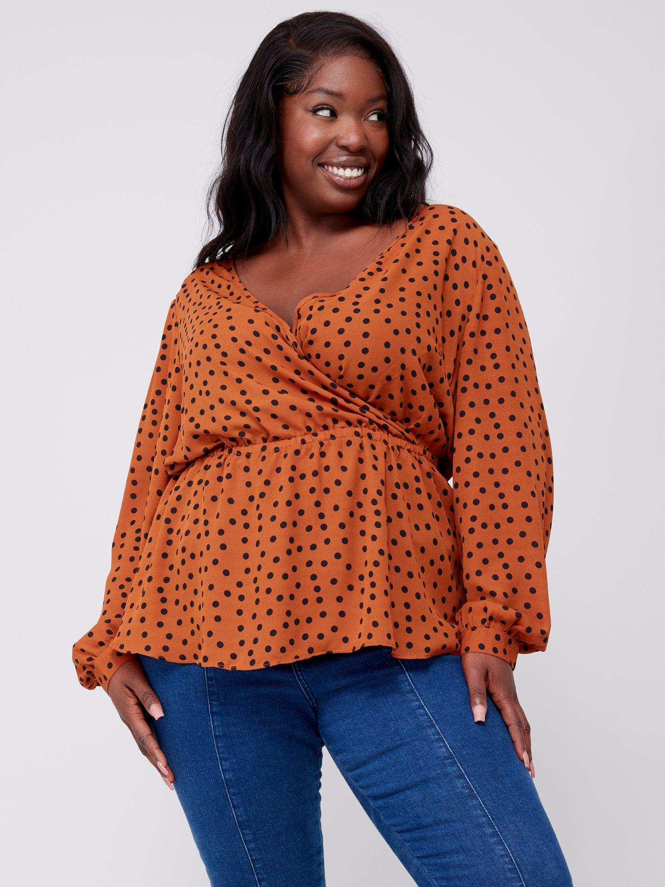 city-chic-dotty-wrap-top-brown