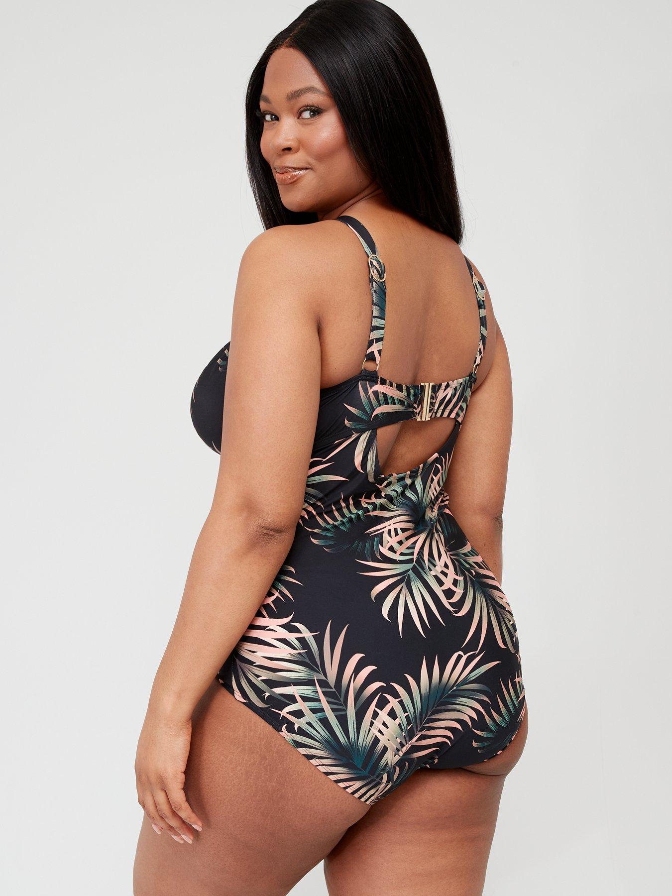 City Chic Cancun Underwire Print 1 Piece Swimsuit Black