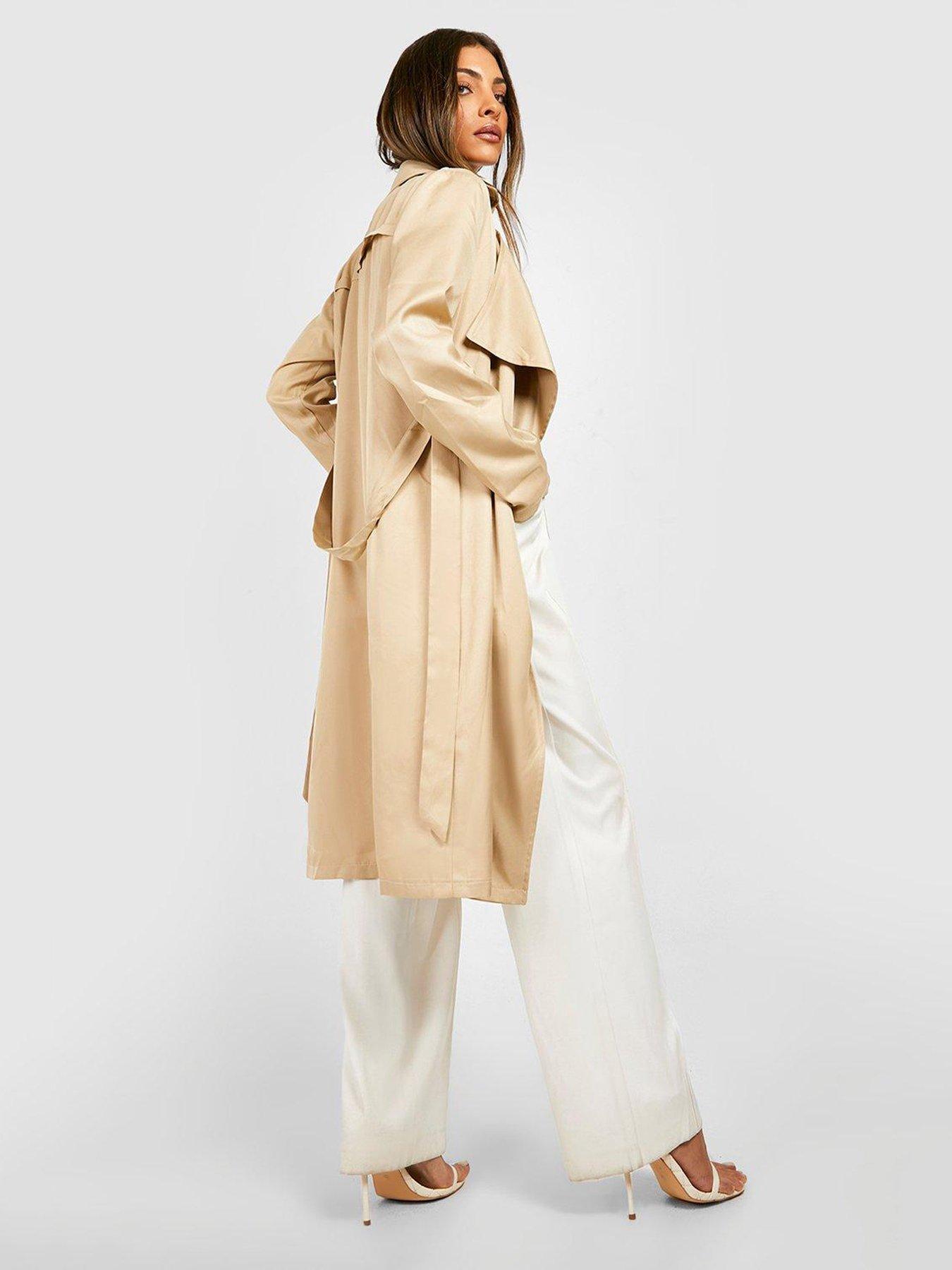 Boohoo Longline Belted Trench Coat - Stone