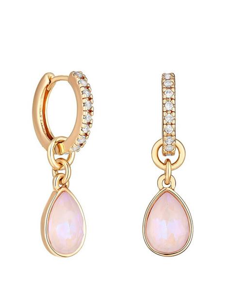 mood-rose-gold-pink-effect-stone-pear-drop-huggie-hoop-earrings