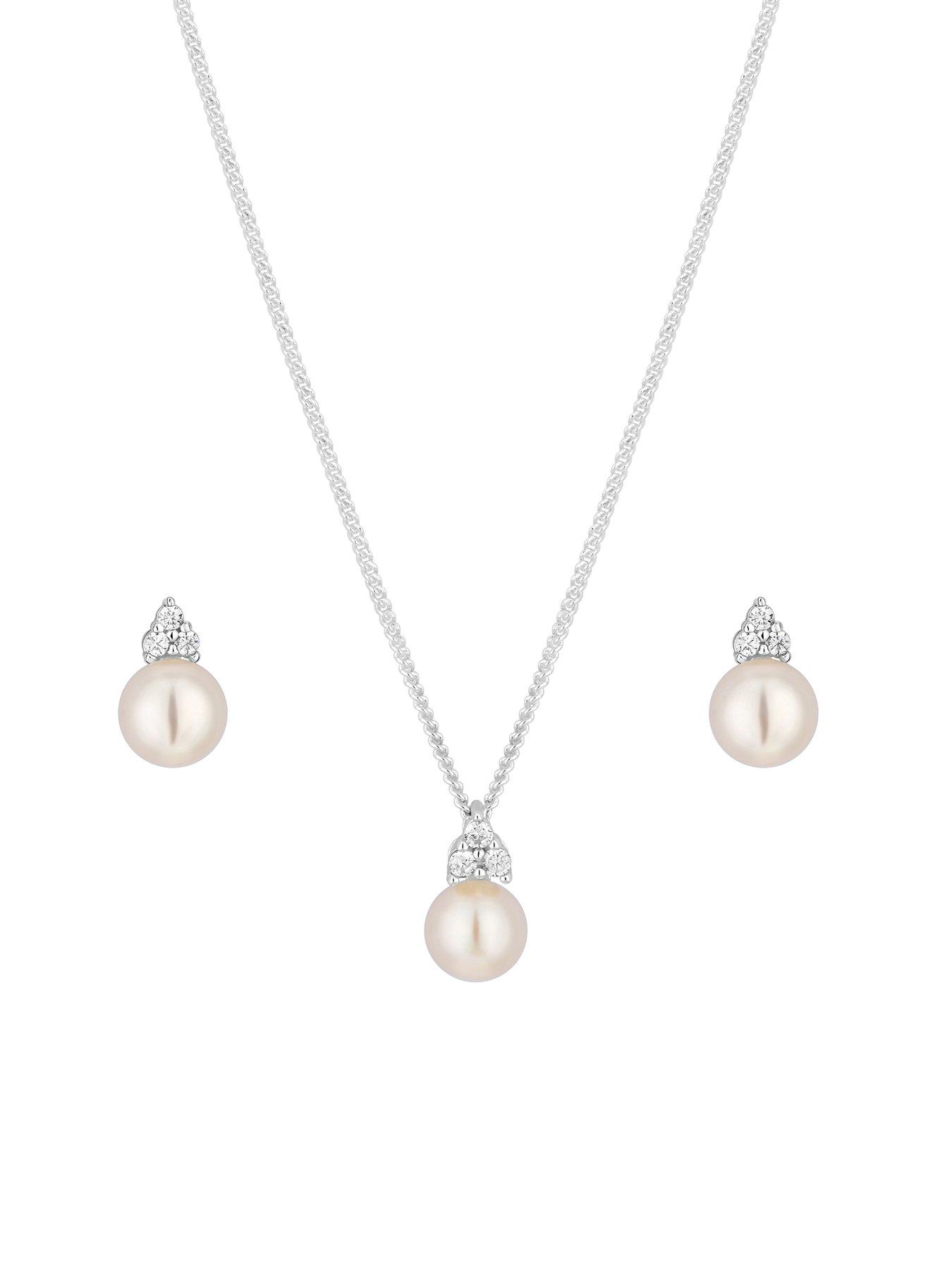 Simply Silver Sterling Silver 925 Freshwater Pearl Set Gift Boxed