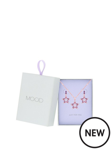 mood-rose-gold-purple-baguette-star-pendant-necklace-and-earring-set-gift-boxed