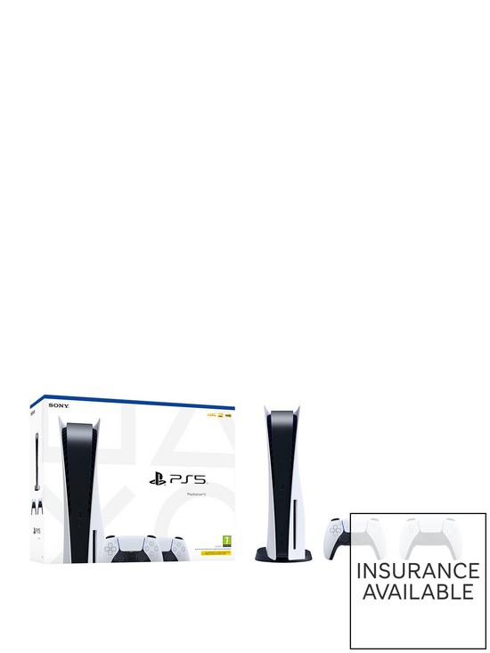 front image of playstation-5-disc-console-and-twonbspdualsense-wireless-controllers