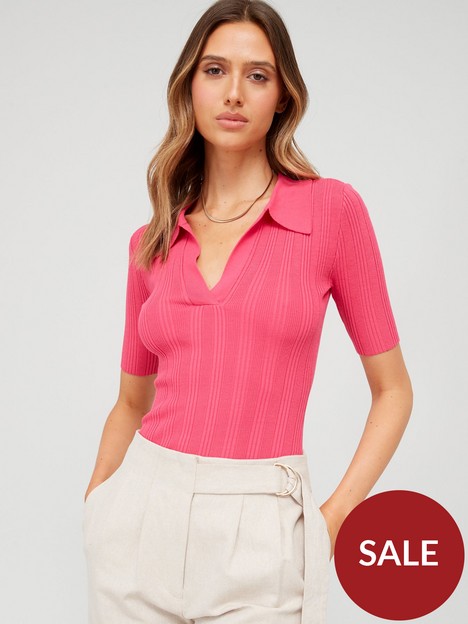 fig-basil-ribbed-knitted-open-collar-top-pink