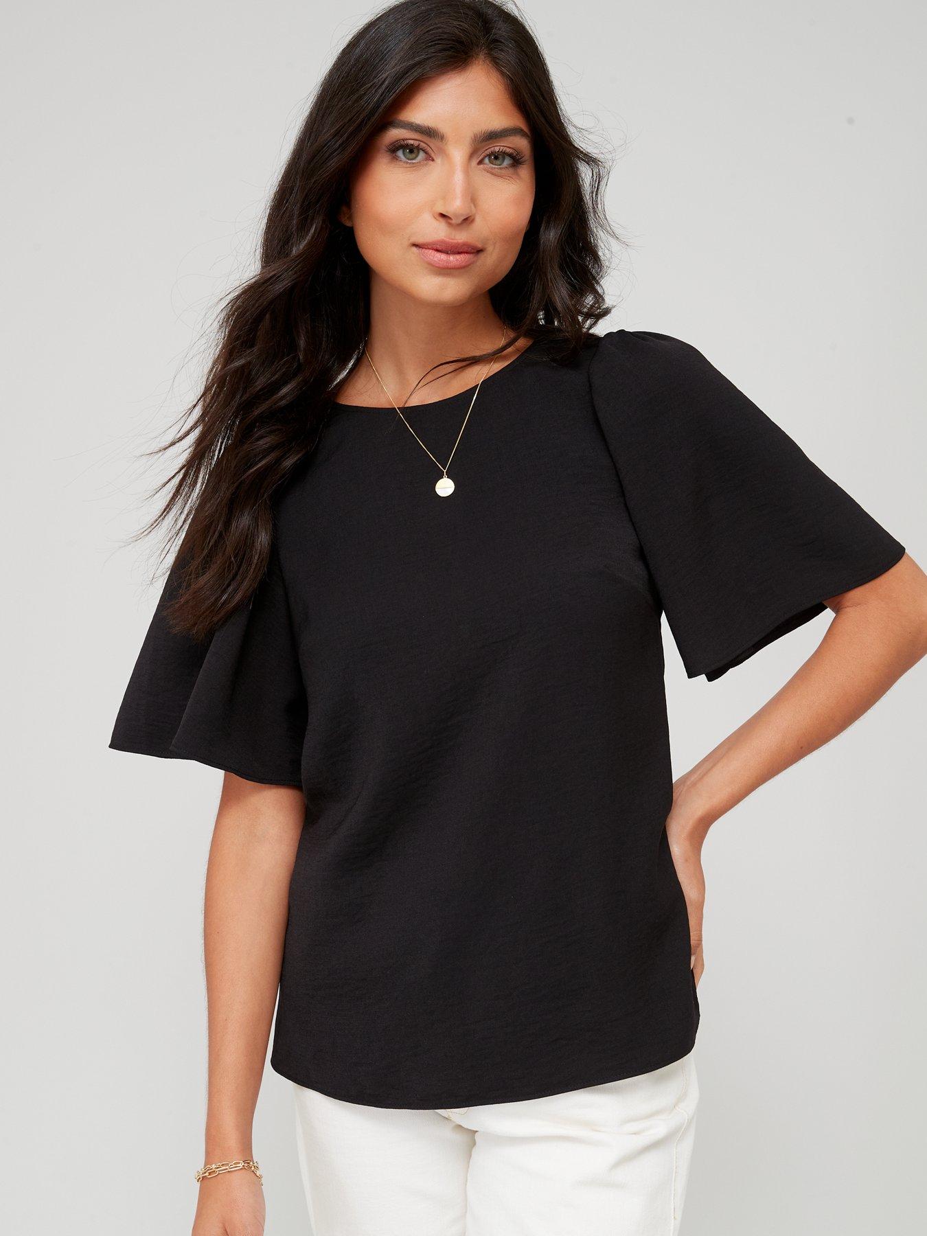 undefined Angel Sleeve Blouse Solid - Black