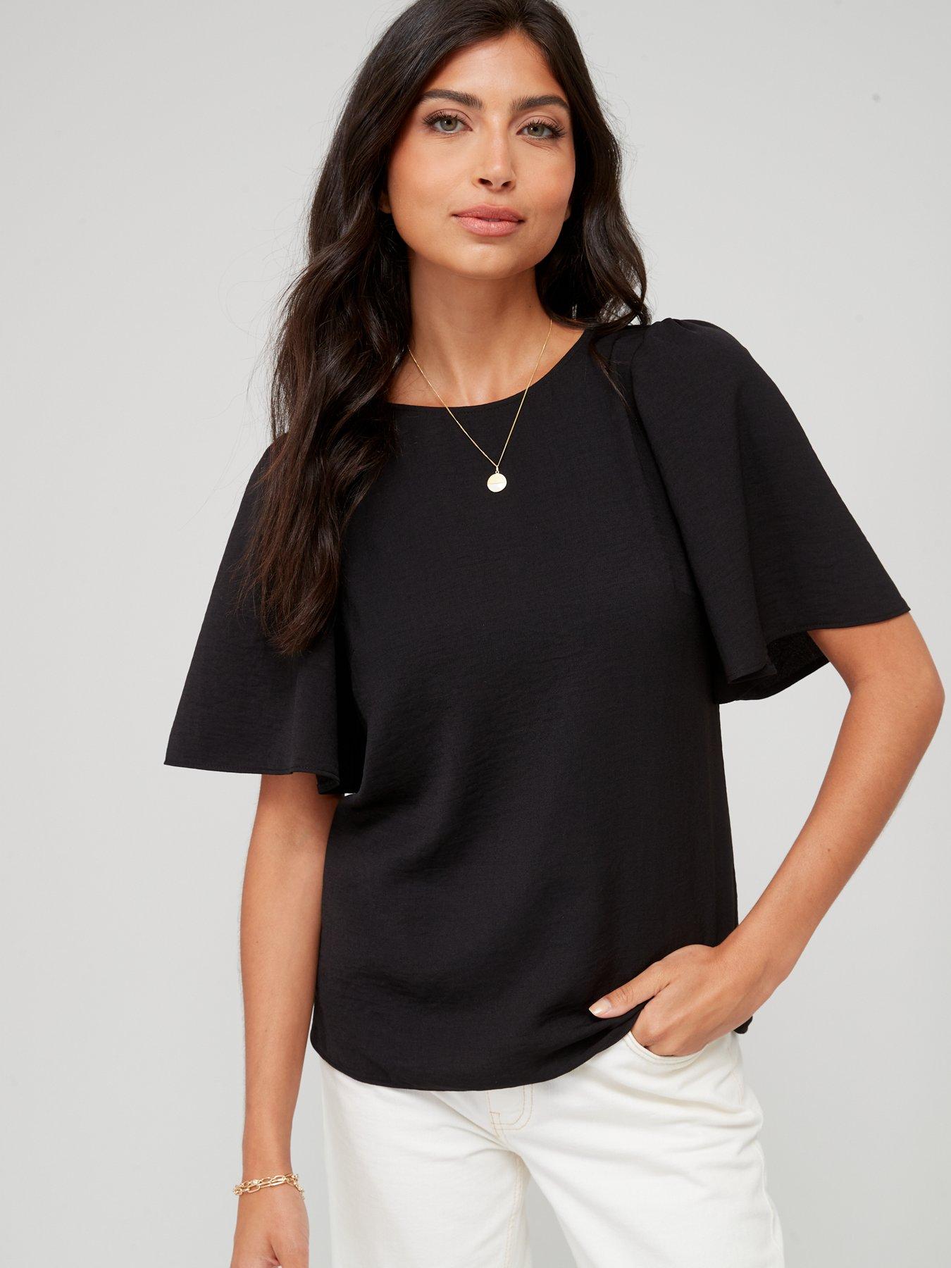  image of everyday-angel-sleeve-blouse-solid-black