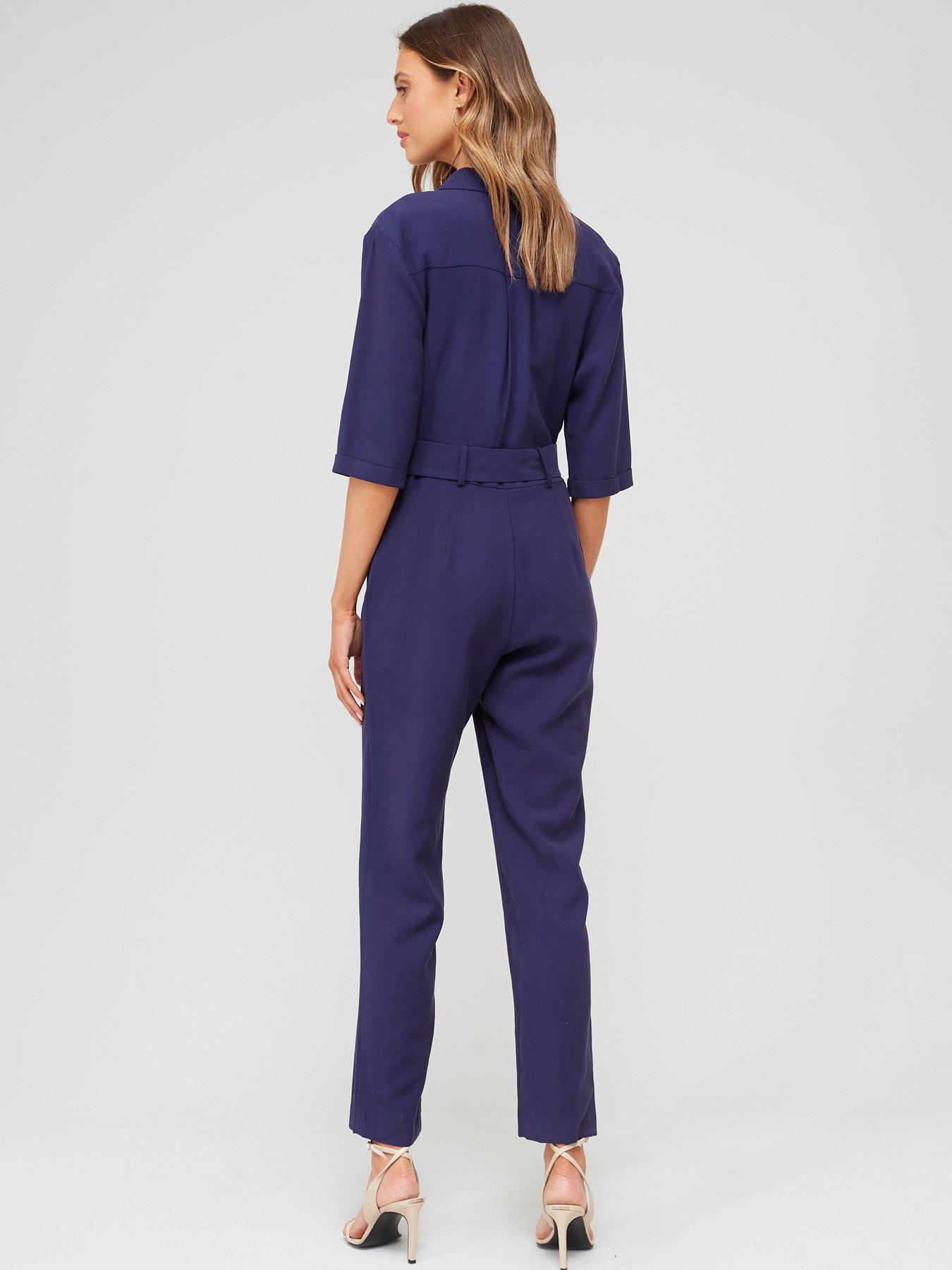 Fig & Basil Formal Utility Belted Jumpsuit Blue