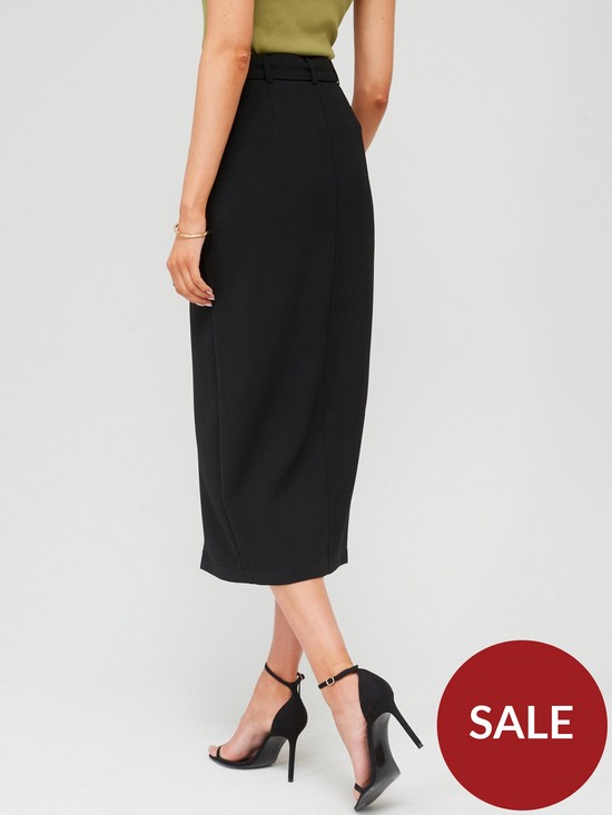 stillFront image of fig-basil-tailored-belted-midi-skirt-black