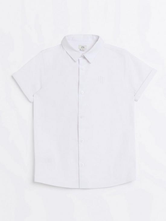 front image of river-island-boys-short-sleeve-oxford-shirt-white