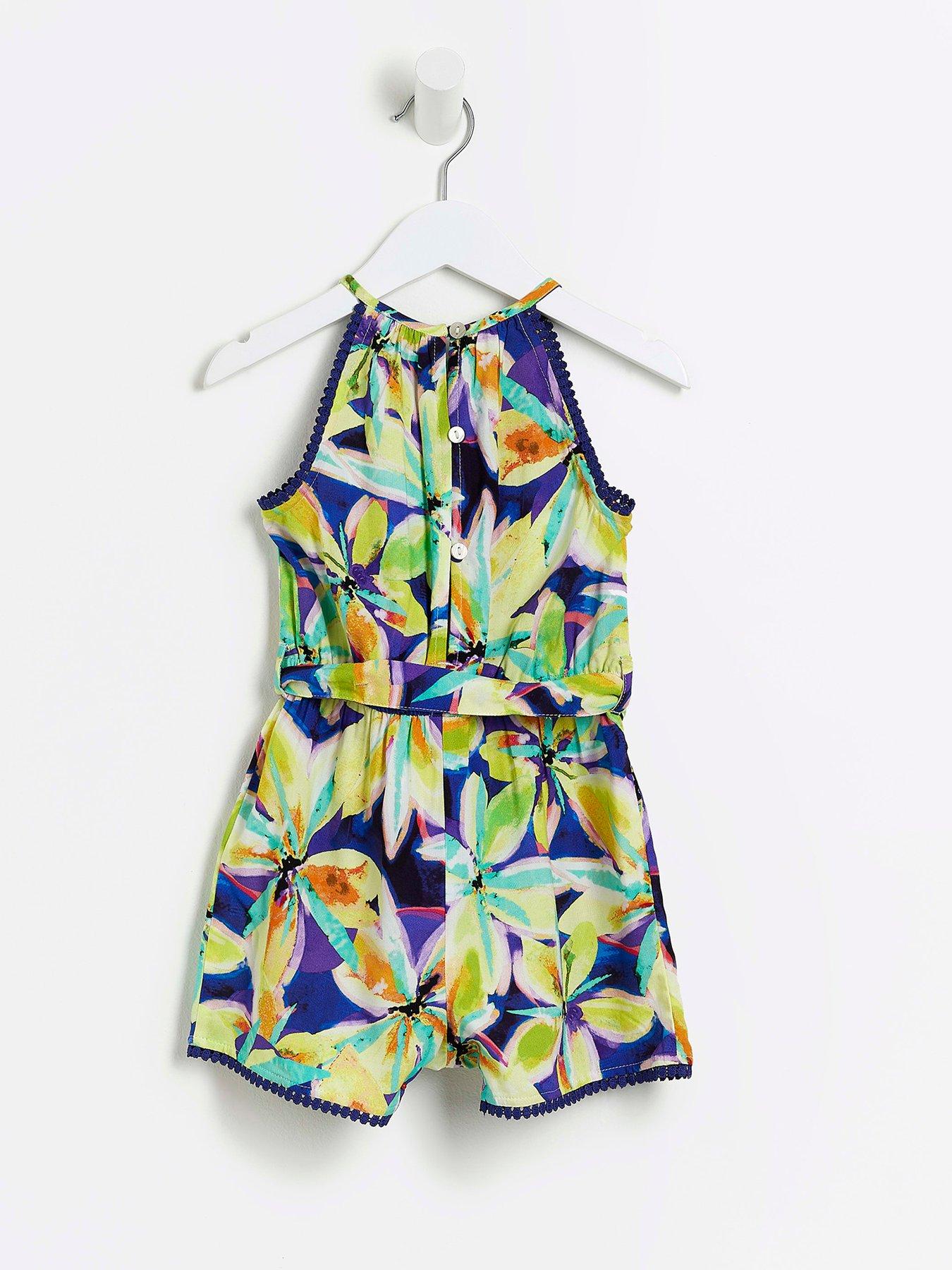  image of river-island-mini-mini-girls-halter-neck-floral-playsuit-blue