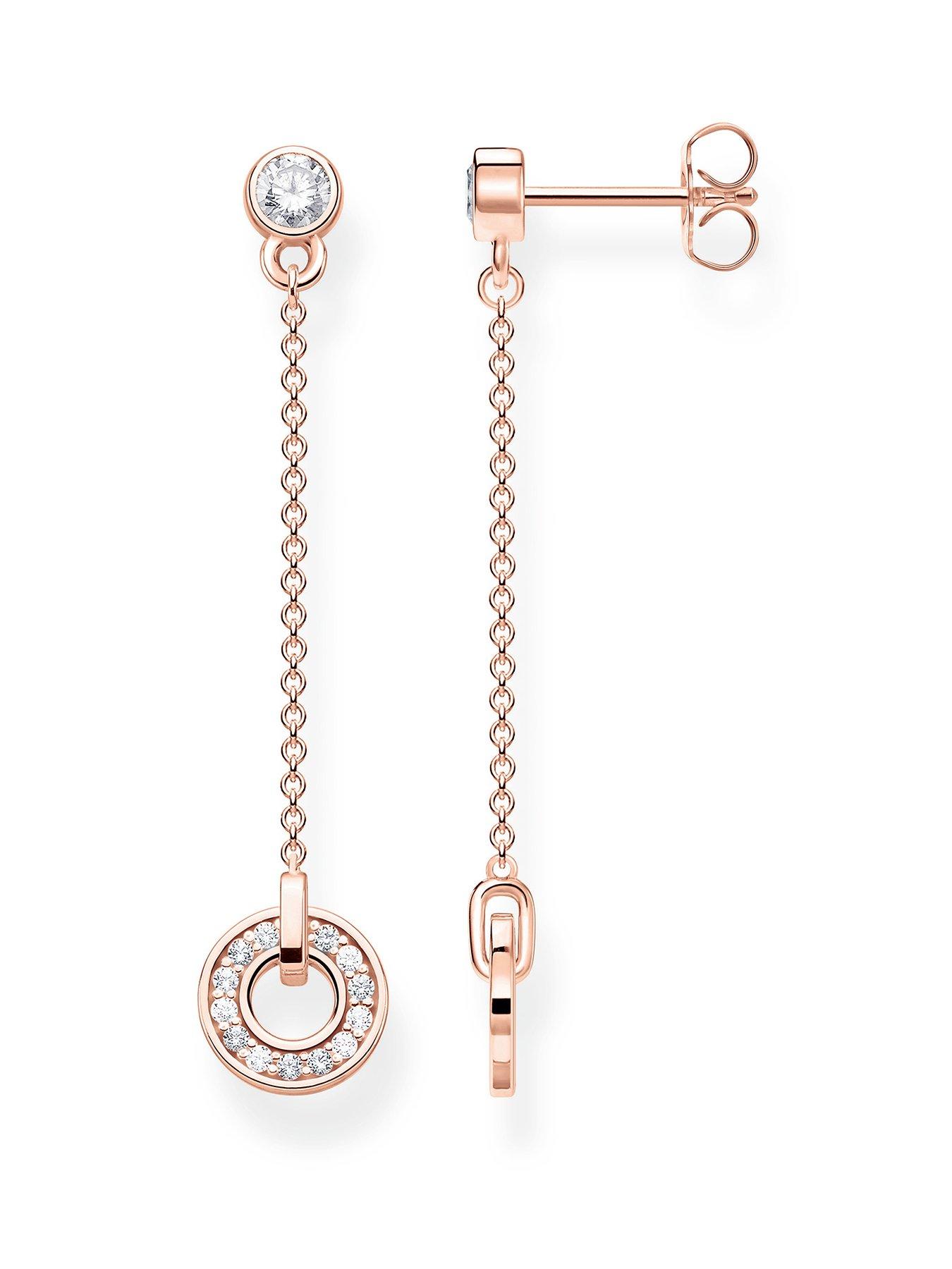 undefined Rose Gold Circle, White Crystal Drop Earrings