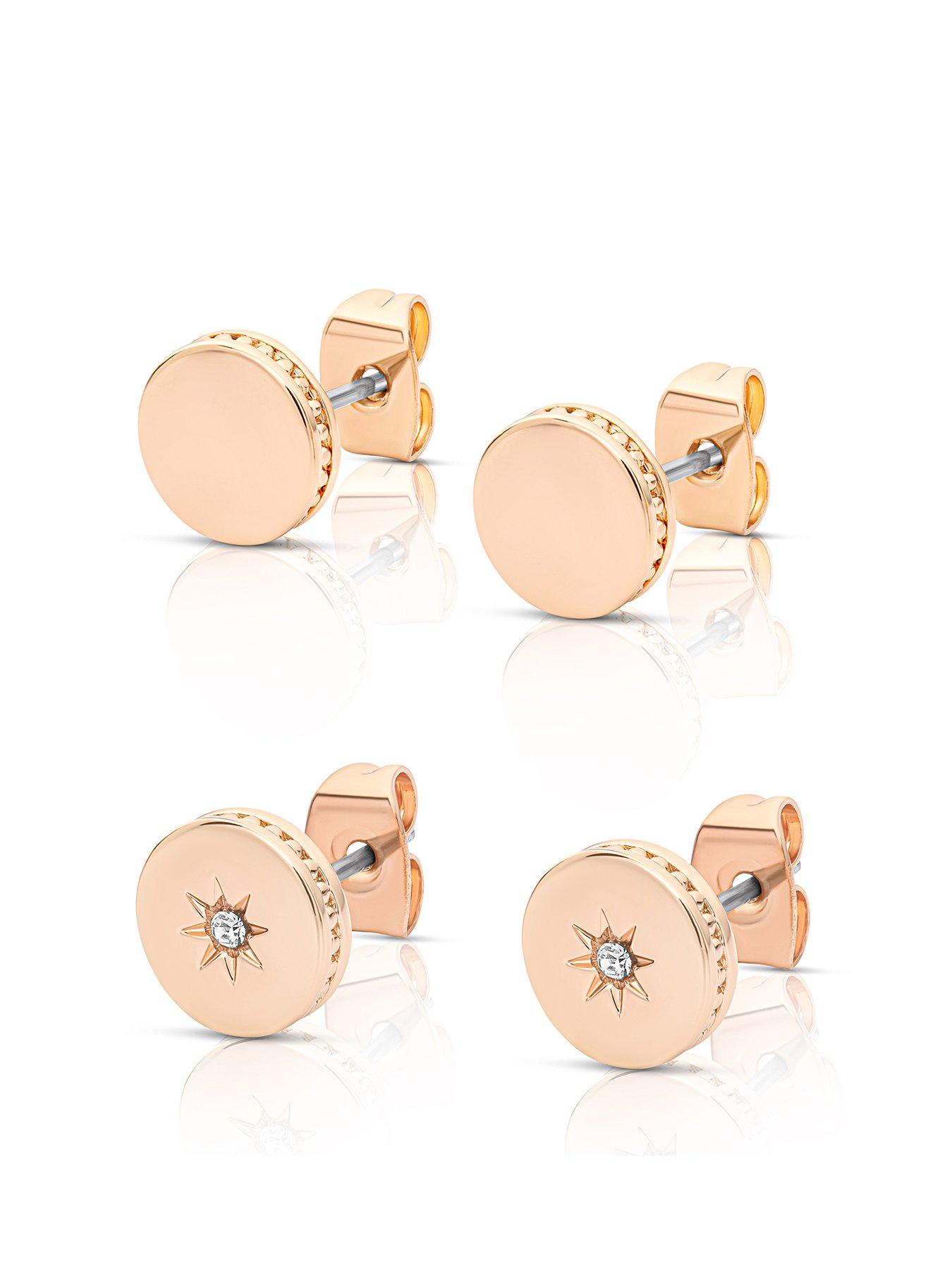 undefined Polished set of two rose gold stud earrings.