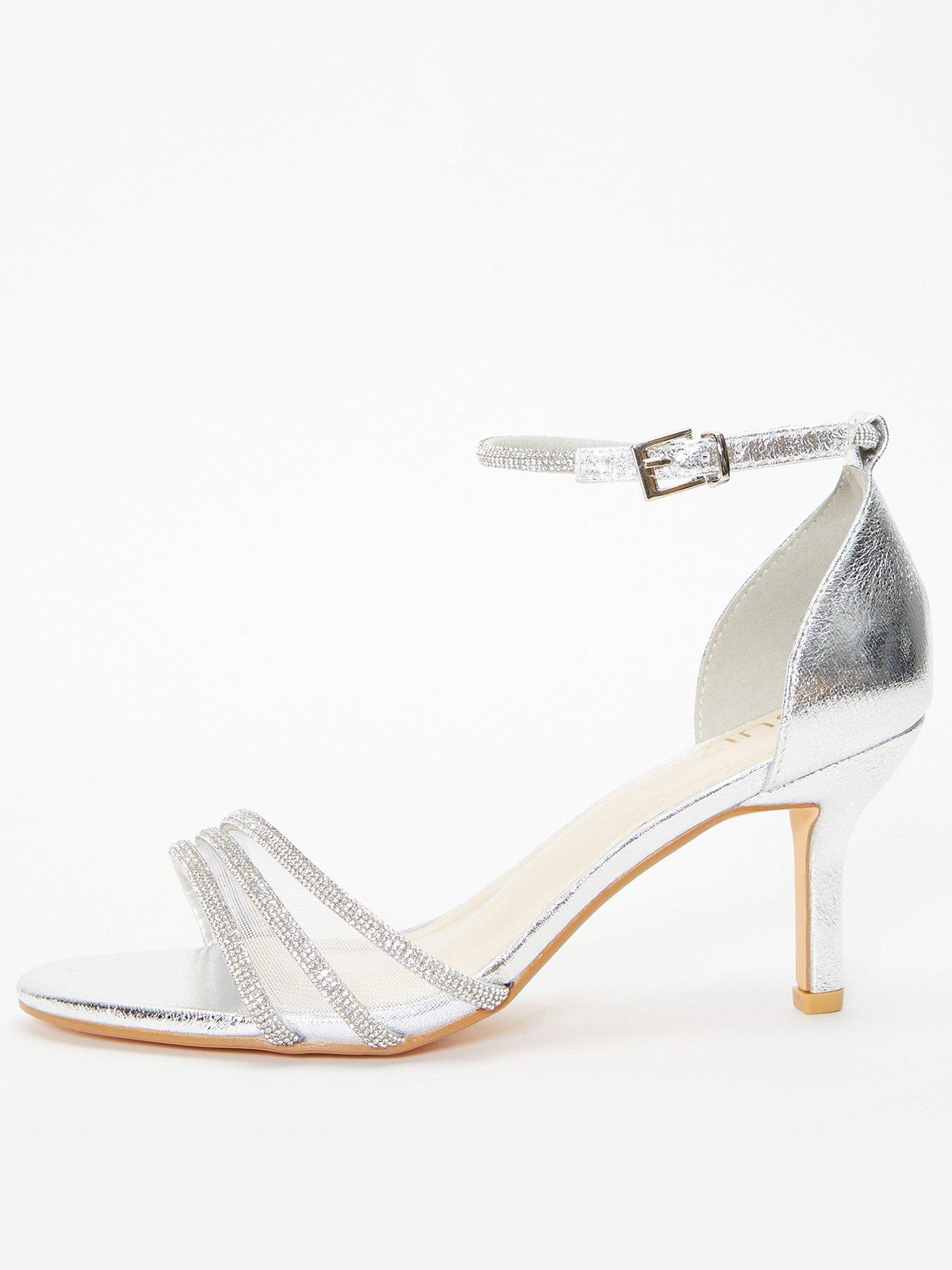 Quiz Diamante Mesh Low Heels Silver Littlewoods