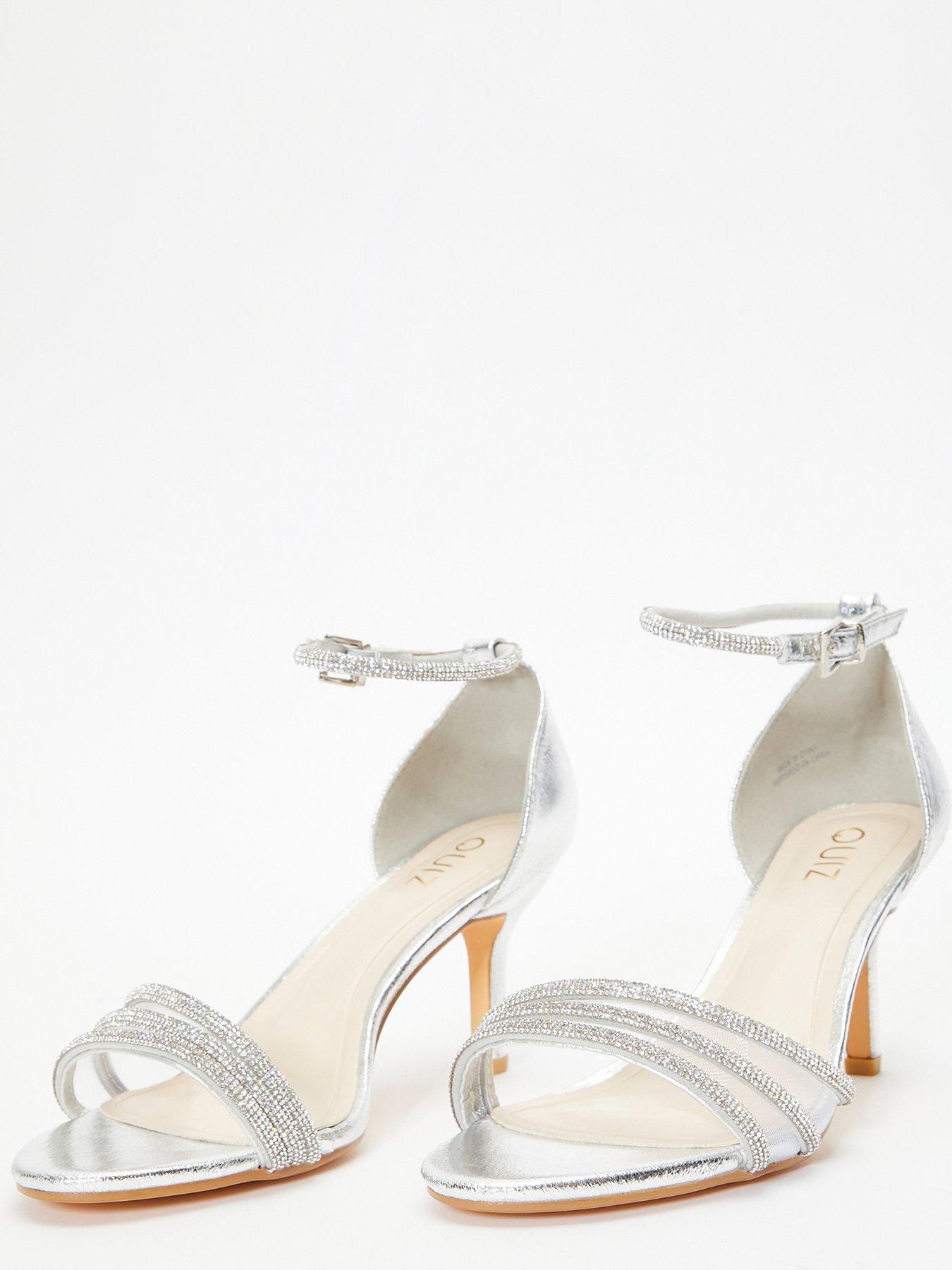 Silver diamante hot sale low heels