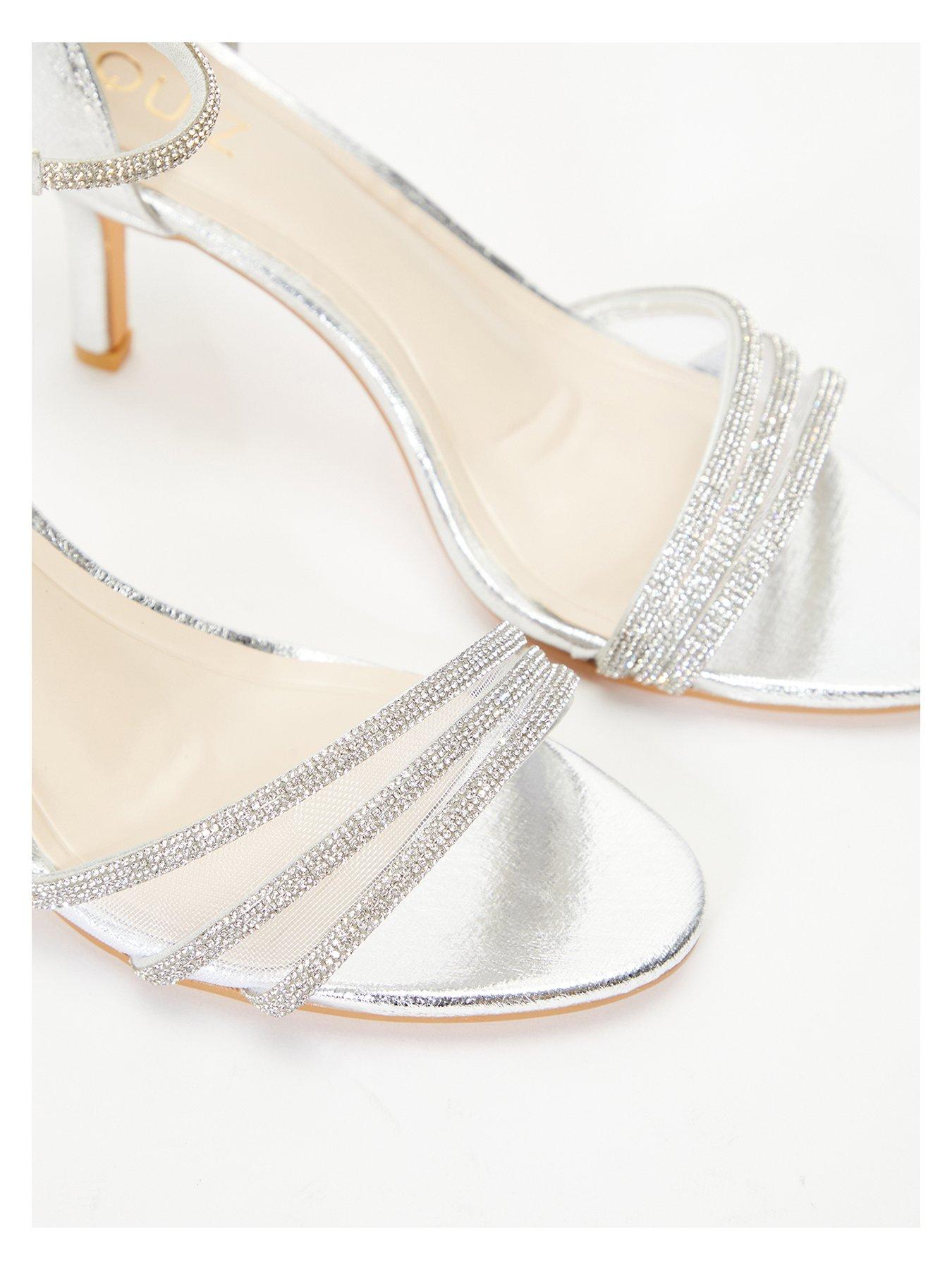  image of quiz-diamante-mesh-low-heels-silver
