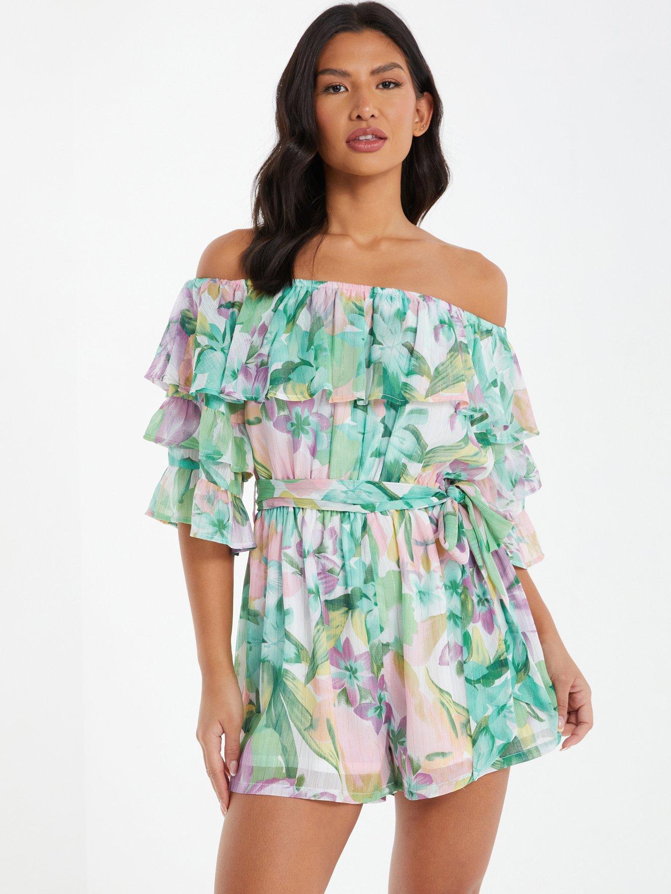 Quiz Chiffon Tropical Frill Playsuit