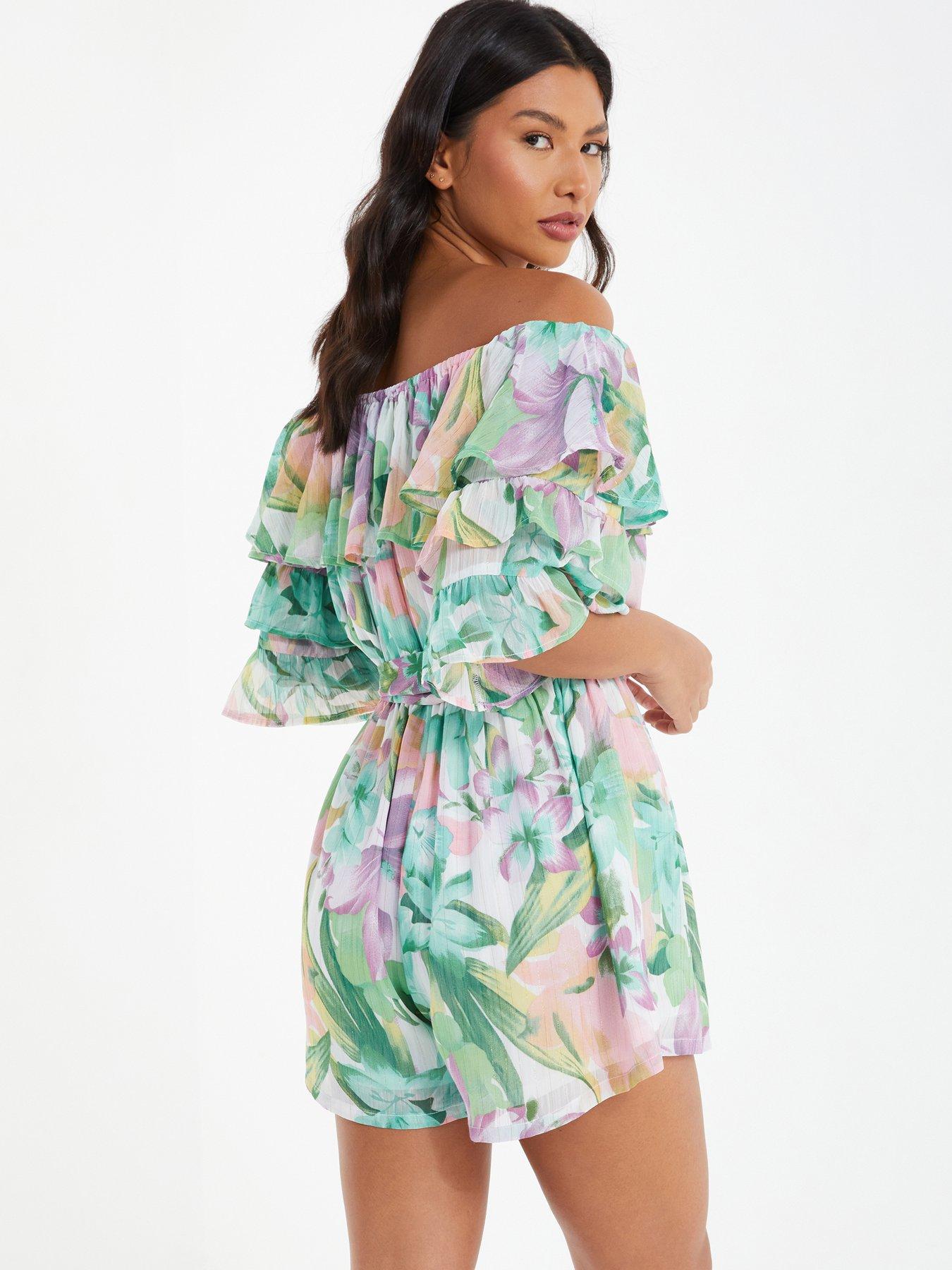 Quiz Chiffon Tropical Frill Playsuit