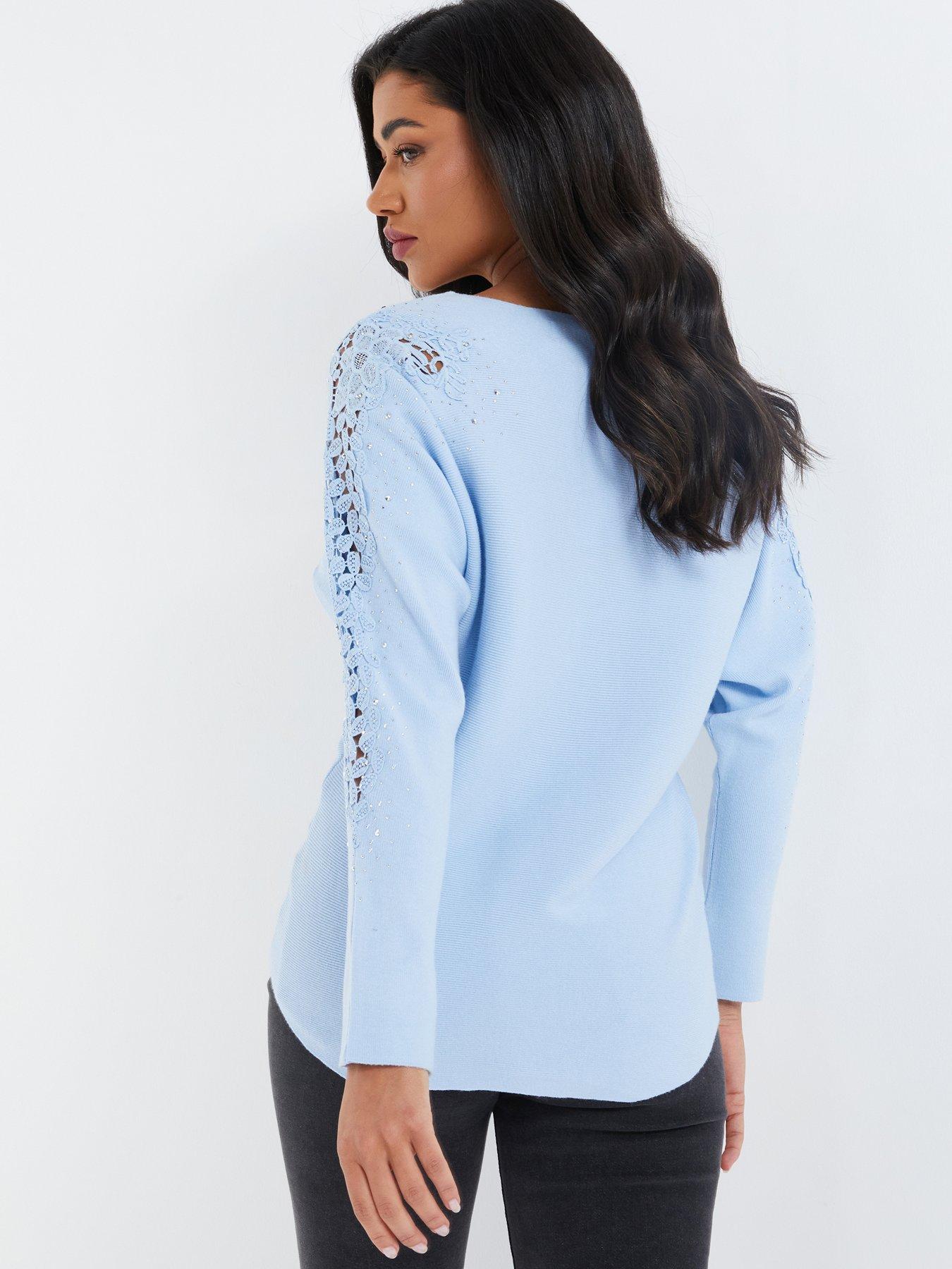 Quiz Light Knit Crochet Jumper Light Blue