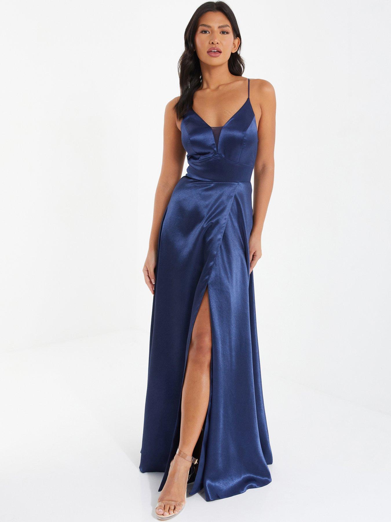Quiz Satin Maxi Dress - Dark Blue | Littlewoods