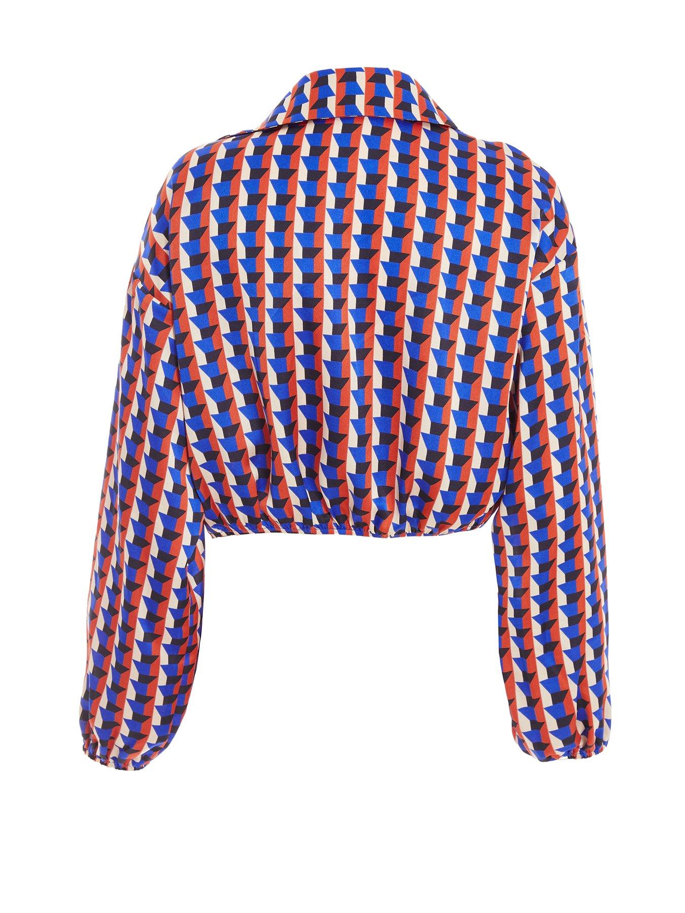  image of quiz-satin-geometric-wrap-crop-shirt-blue