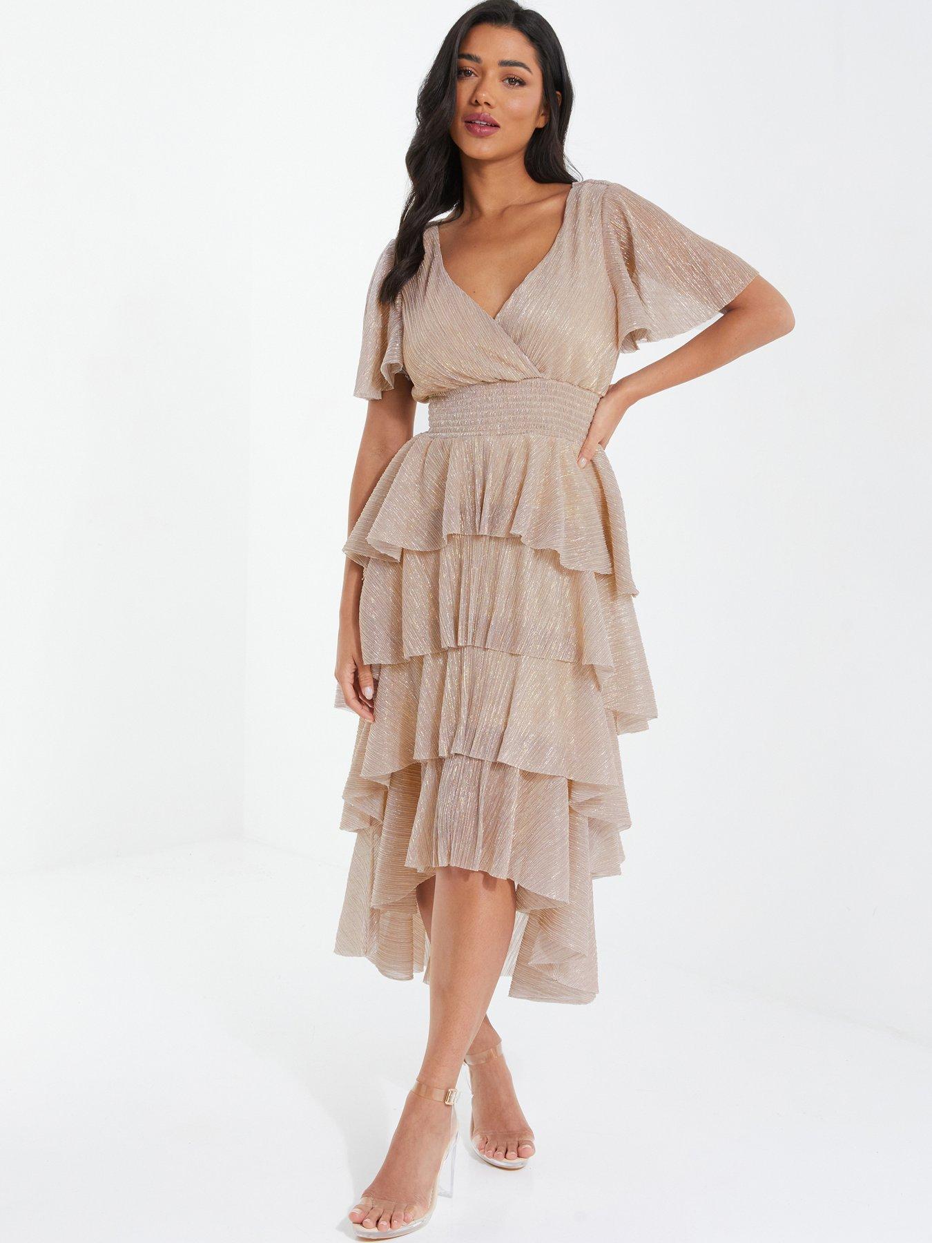 Quiz Chiffon Glitter Tiered Midi Dress