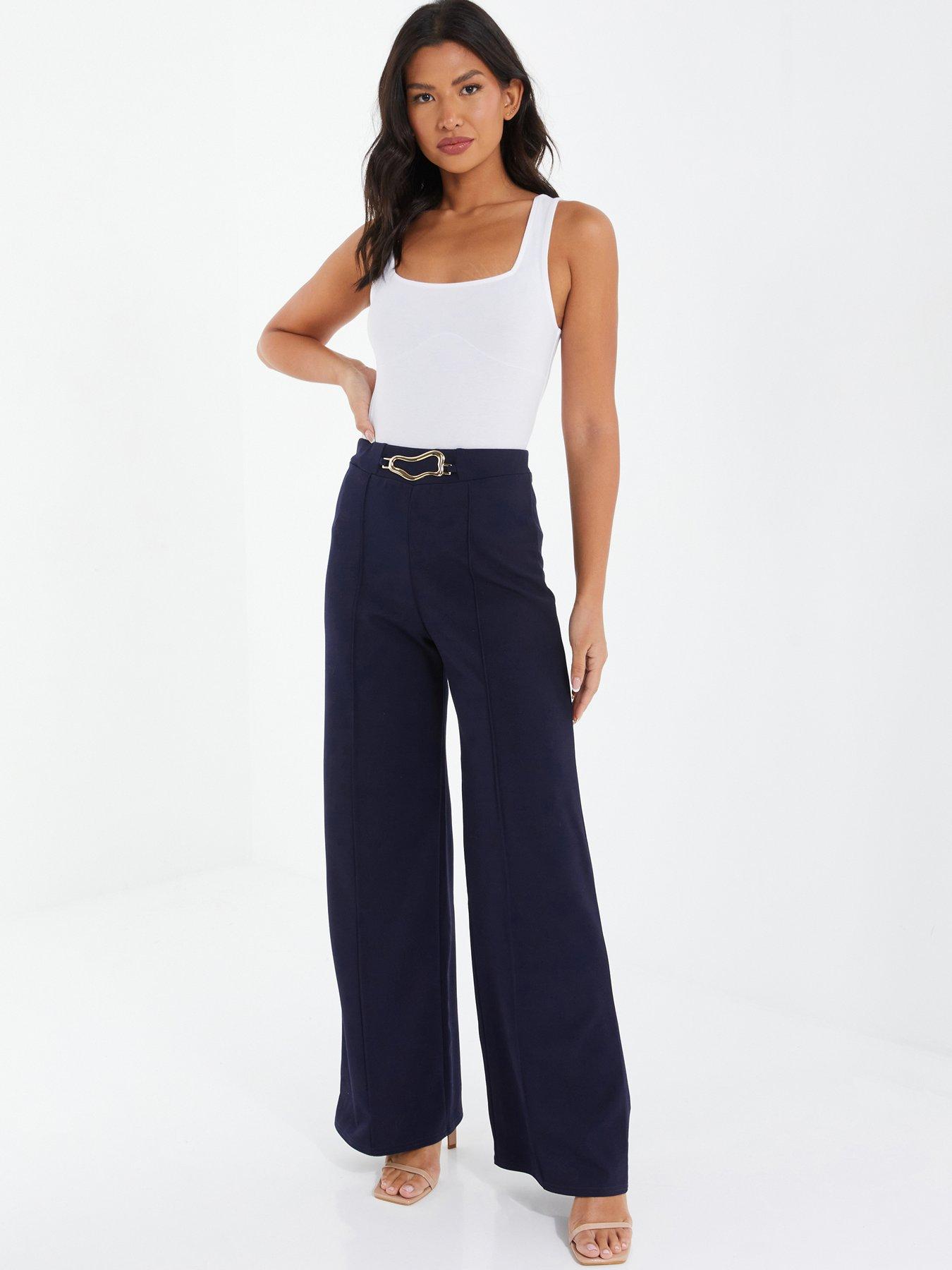 Buckle Palazzo Trousers Dark Blue