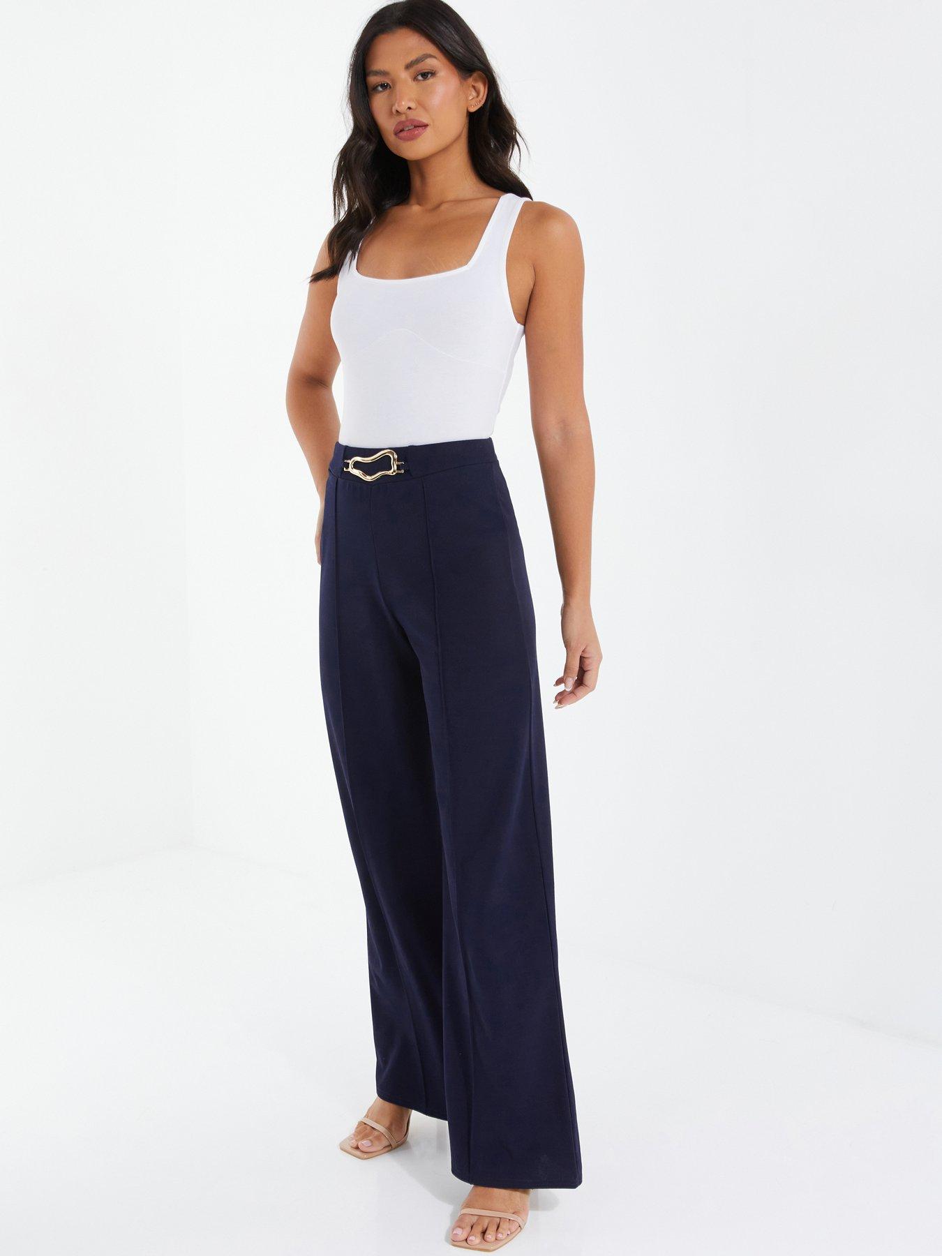 Quiz Buckle Palazzo Trousers Dark Blue littlewoods